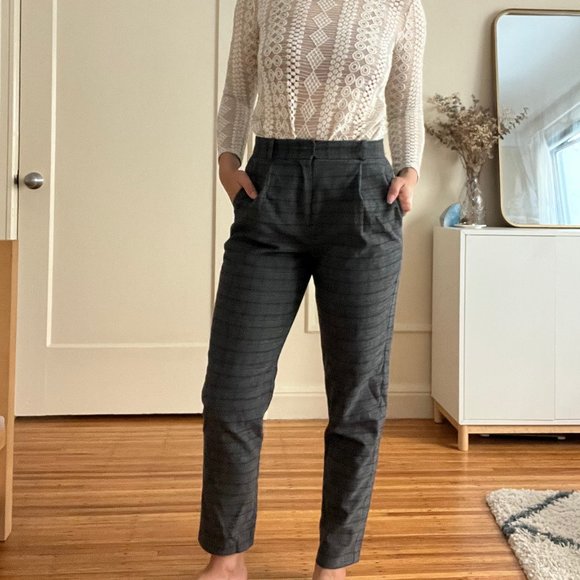 Frank and Oak Pants - High waisted plaid trousers